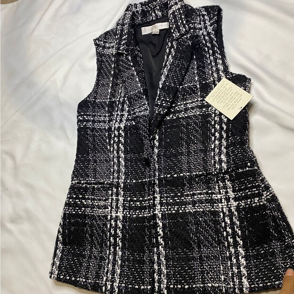 Boston Proper Black and White Plaid Blazer Vest - Picture 2 of 7